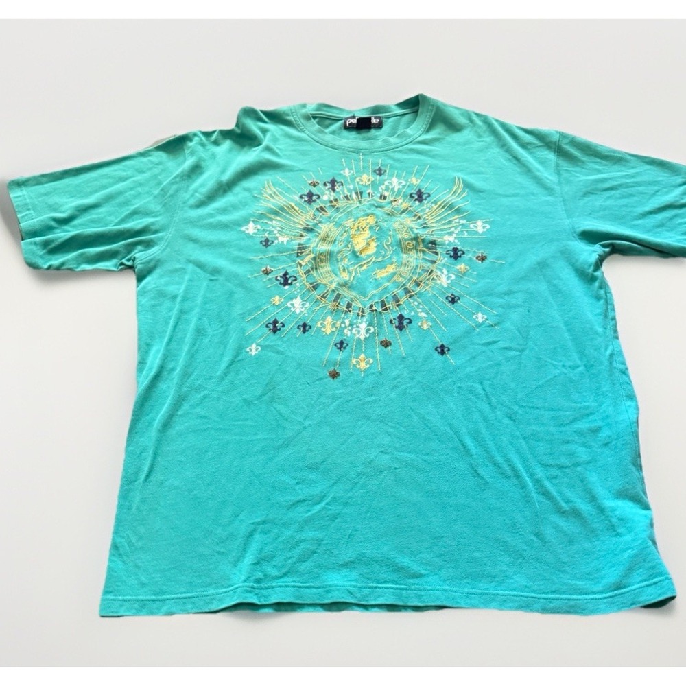 Pelle Pelle T‎ Shirt Mens 3XL Green Embroidered Crest Logo Y2K Streetwear